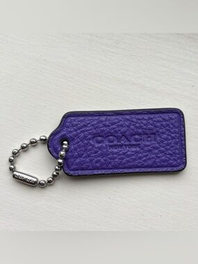 NWOT Coach Purple Pebbled Leather Tag with Silver Chain